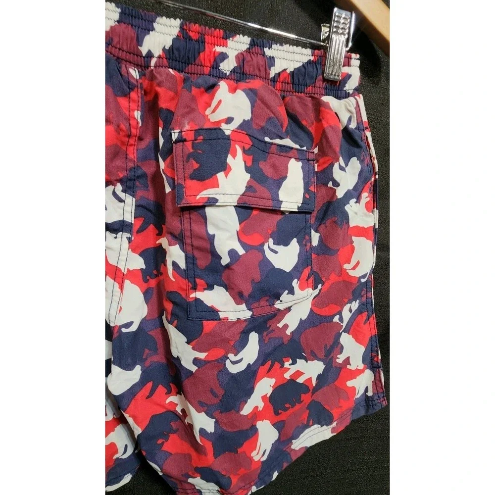 Bear Bottom Swim Trunks Mens Large Red Blue White Bear Print‎ Mesh Lined Stretch